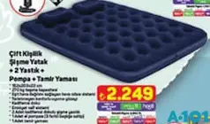 BESTWAY ÇİFT KİŞİLİK ŞİŞME YATAK + 2 YASTIK + POMPA + TAMİR YAMASI BESTWAY ÇİFT KİŞİLİK ŞİŞME YATAK + 2 YASTIK + POMPA + TAMİR YAMASI